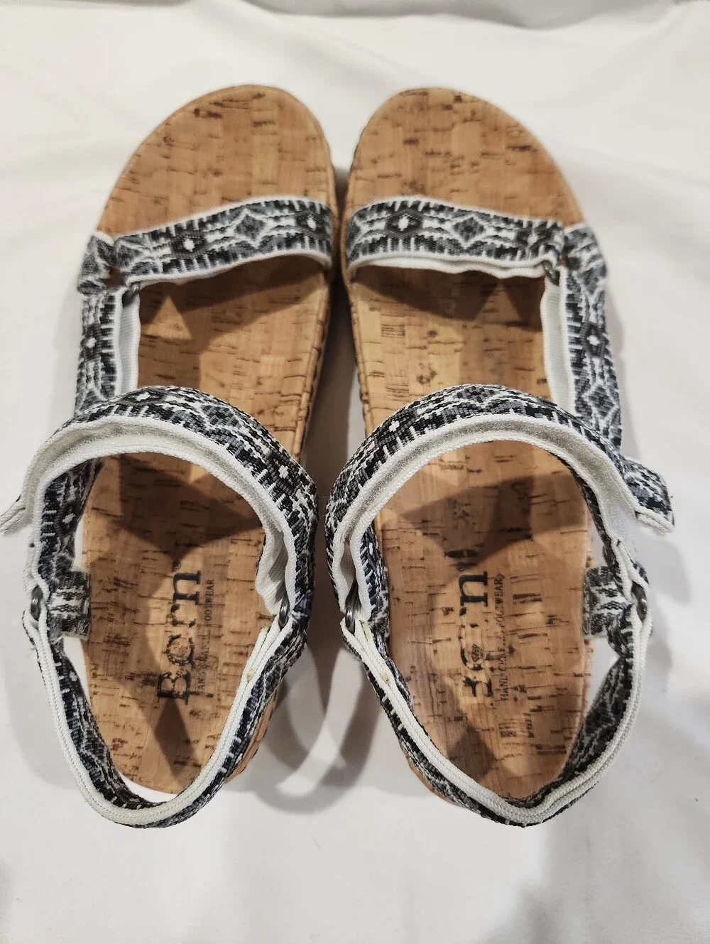 Born Sirena Sporty Black White & Cork Platform Sandals Size 10